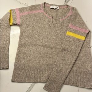 White + Warren Beige Sweater with Pink and Yellow Stripes
